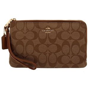 COACH Signature Double Zip Wristlet Purse